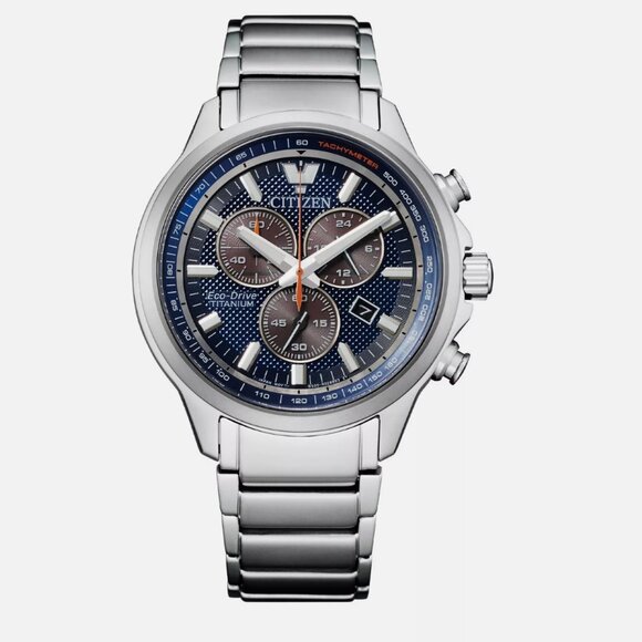Citizen Eco-Drive Men's 43mm Silver Blue Calendar Watch - Picture 1 of 4